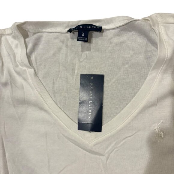 Polo Ralph Lauren Classic V-Neck T-Shirt – White with White Pony Logo - Picture 3 of 5